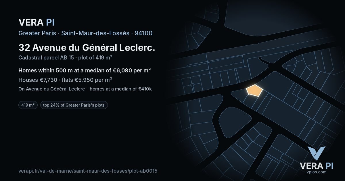 32 Avenue du Général Leclerc, Saint-Maur-des-Fossés at night – the plot lit, the parcels around coloured by the prices near them