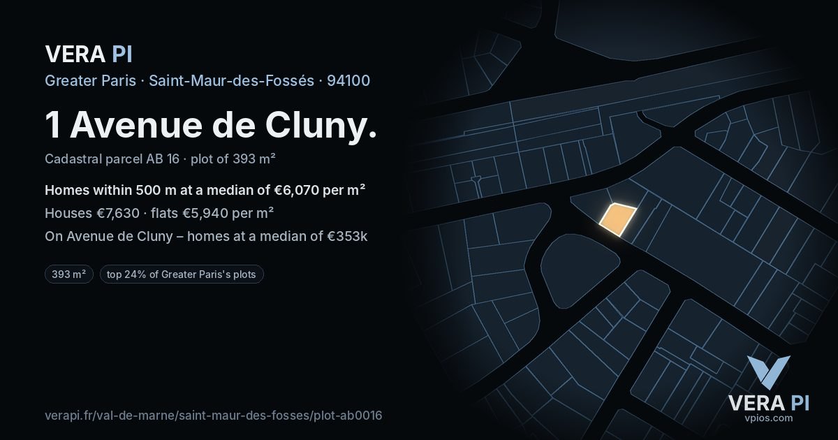 1 Avenue de Cluny, Saint-Maur-des-Fossés at night – the plot lit, the parcels around coloured by the prices near them