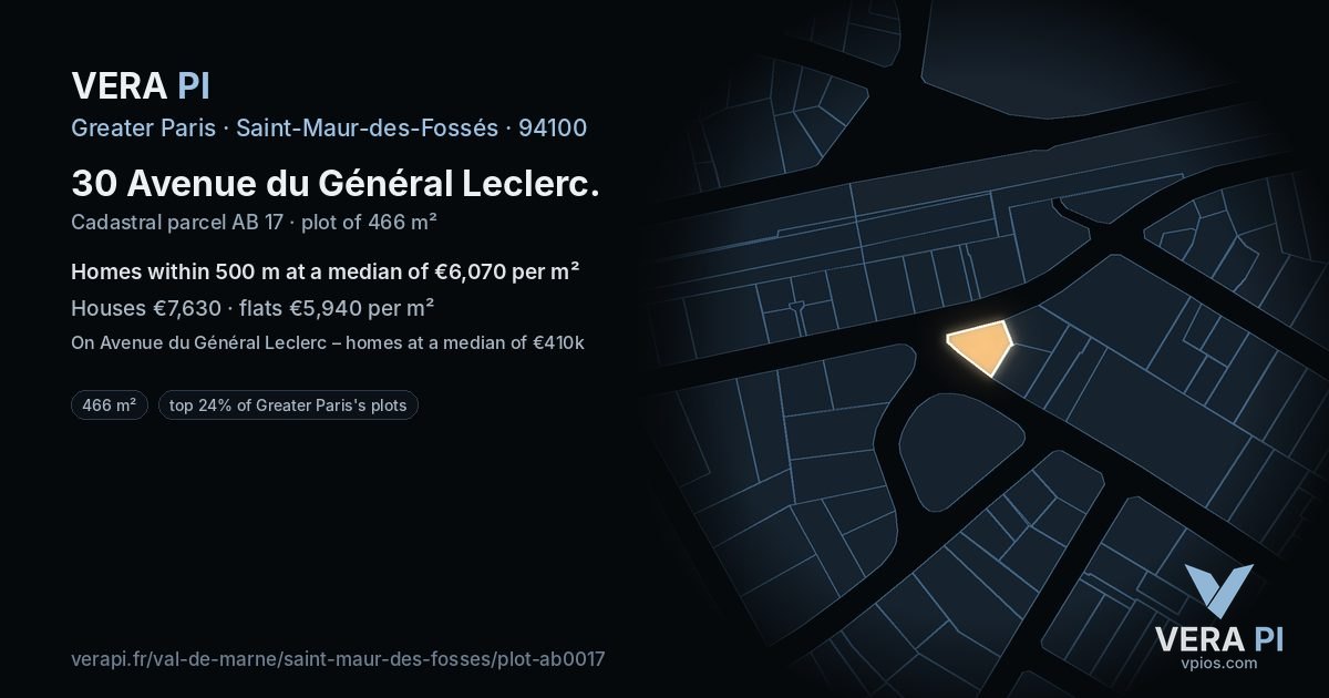 30 Avenue du Général Leclerc, Saint-Maur-des-Fossés at night – the plot lit, the parcels around coloured by the prices near them