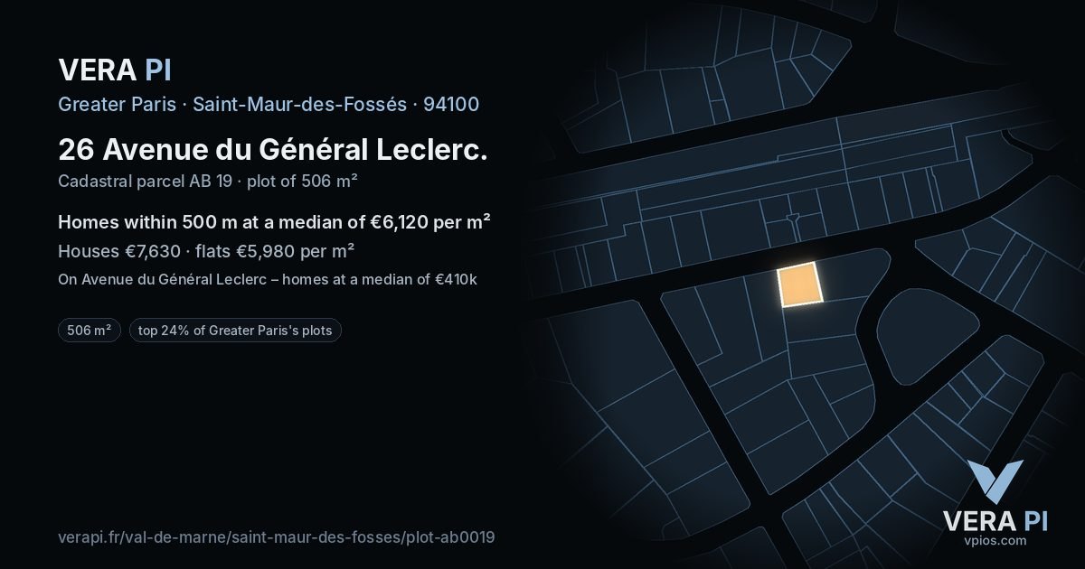 26 Avenue du Général Leclerc, Saint-Maur-des-Fossés at night – the plot lit, the parcels around coloured by the prices near them