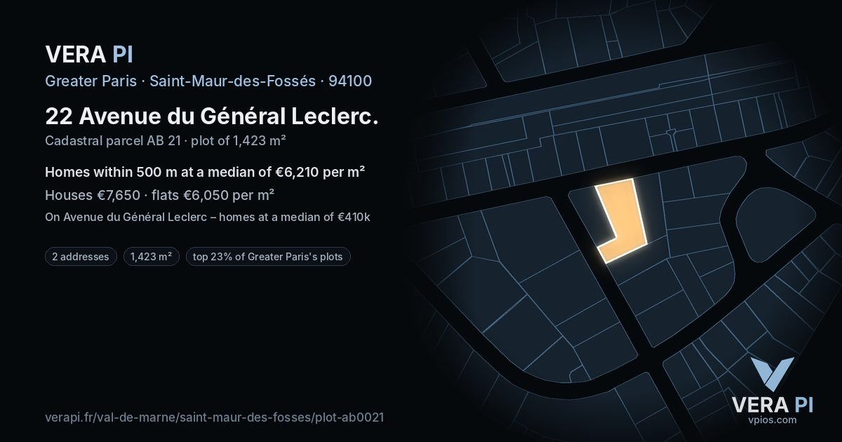 22 Avenue du Général Leclerc, Saint-Maur-des-Fossés at night – the plot lit, the parcels around coloured by the prices near them