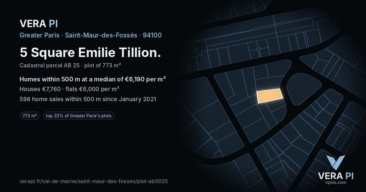 5 Square Emilie Tillion, Saint-Maur-des-Fossés at night – the plot lit, the parcels around coloured by the prices near them