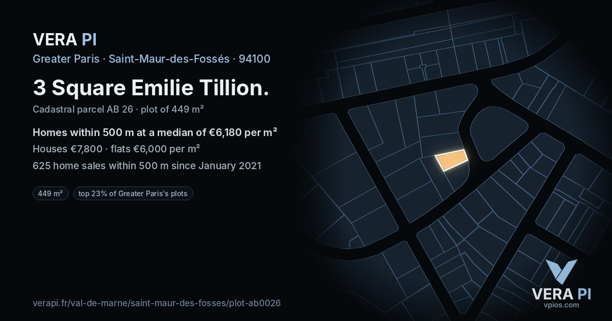 3 Square Emilie Tillion, Saint-Maur-des-Fossés at night – the plot lit, the parcels around coloured by the prices near them