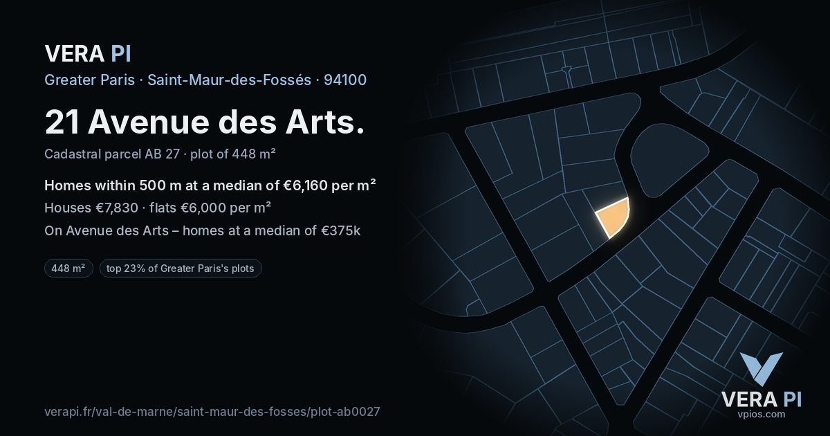 21 Avenue des Arts, Saint-Maur-des-Fossés at night – the plot lit, the parcels around coloured by the prices near them