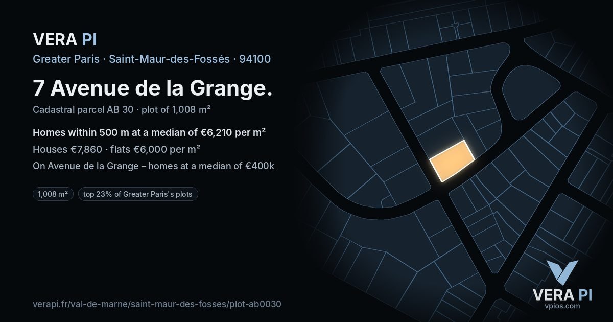 7 Avenue de la Grange, Saint-Maur-des-Fossés at night – the plot lit, the parcels around coloured by the prices near them