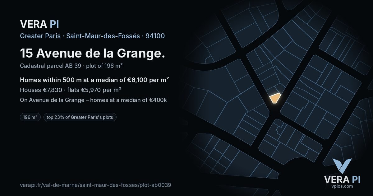 15 Avenue de la Grange, Saint-Maur-des-Fossés at night – the plot lit, the parcels around coloured by the prices near them