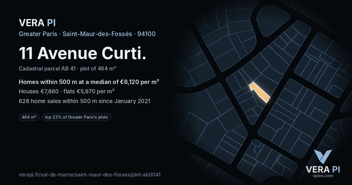 11 Avenue Curti, Saint-Maur-des-Fossés at night – the plot lit, the parcels around coloured by the prices near them
