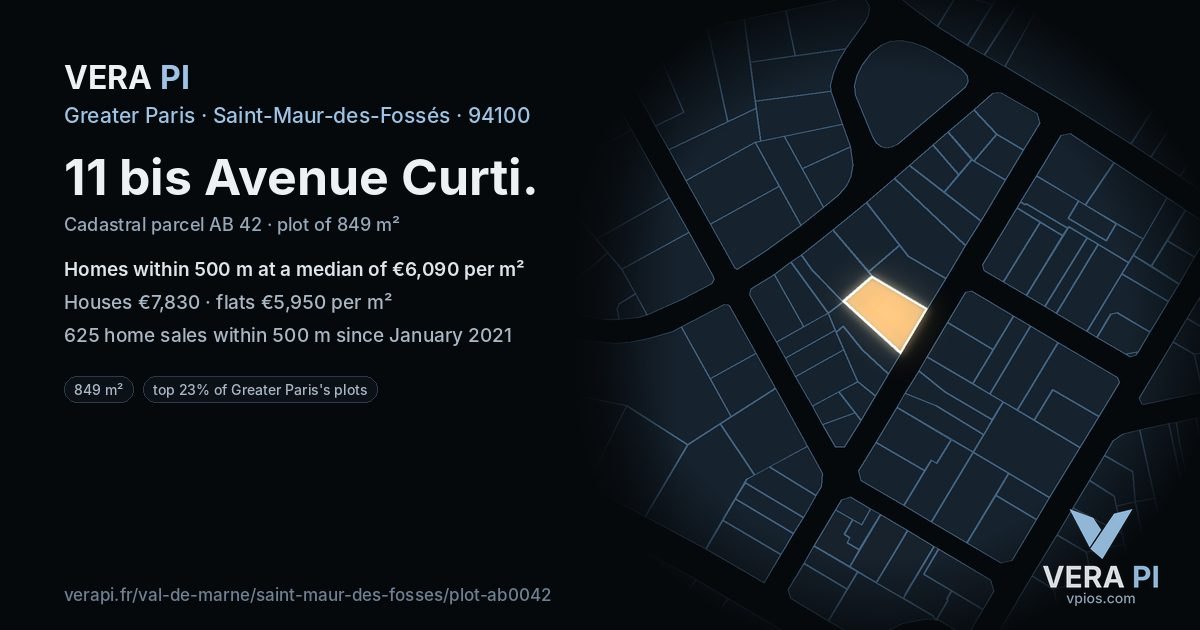 11 bis Avenue Curti, Saint-Maur-des-Fossés at night – the plot lit, the parcels around coloured by the prices near them