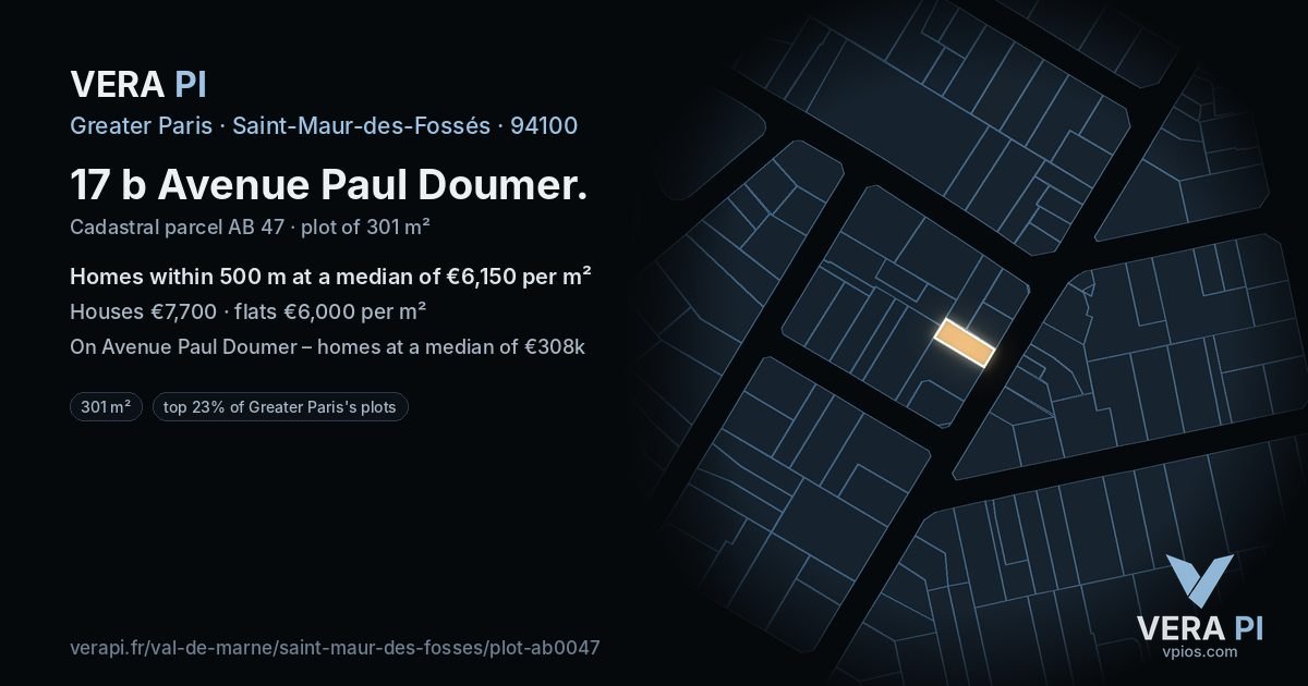 17 b Avenue Paul Doumer, Saint-Maur-des-Fossés at night – the plot lit, the parcels around coloured by the prices near them