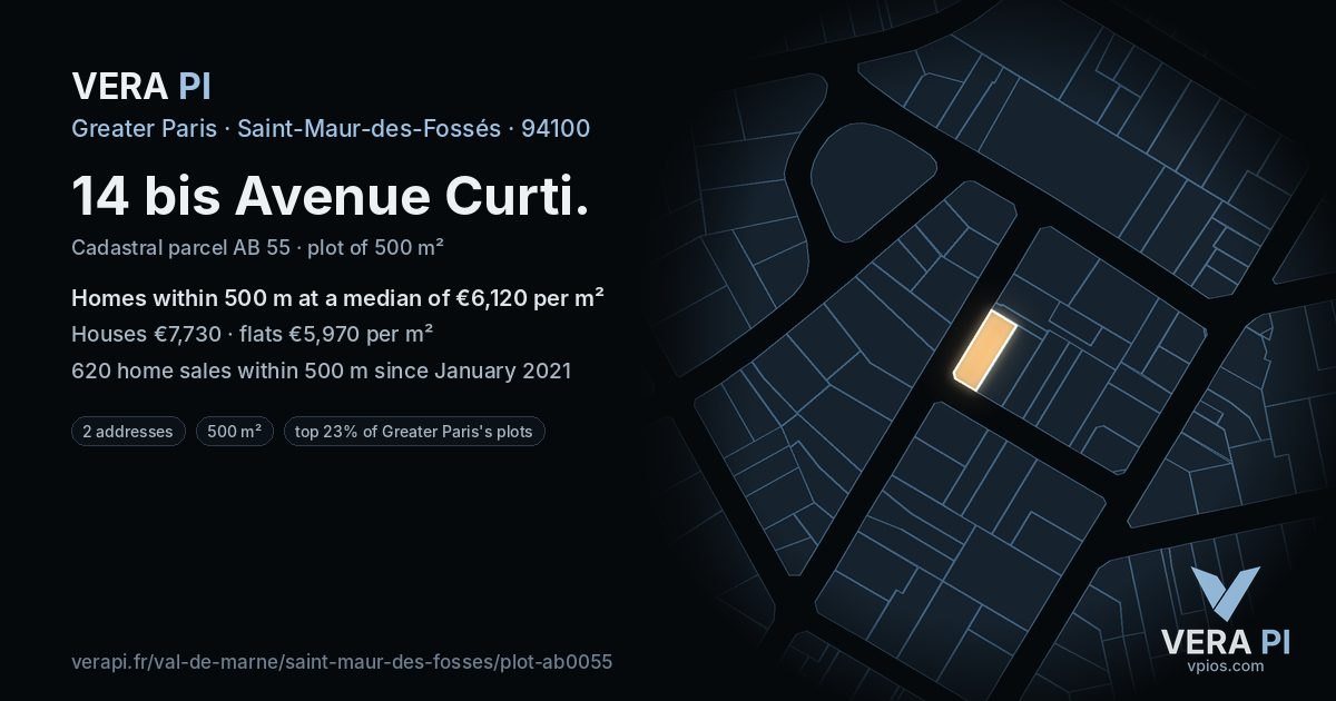 14 bis Avenue Curti, Saint-Maur-des-Fossés at night – the plot lit, the parcels around coloured by the prices near them