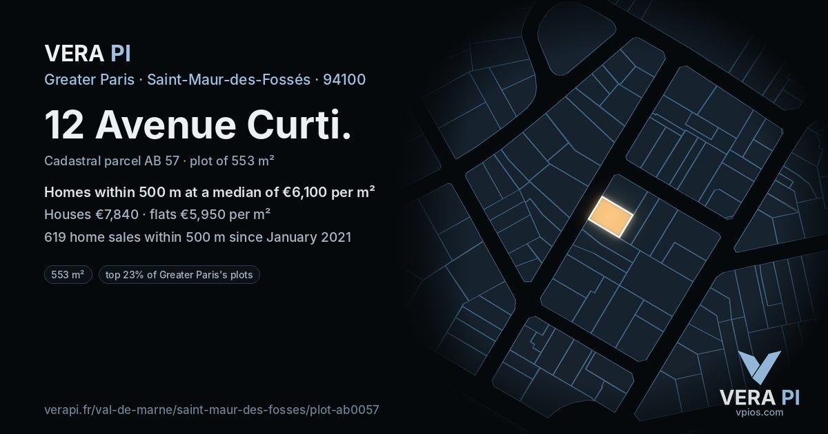12 Avenue Curti, Saint-Maur-des-Fossés at night – the plot lit, the parcels around coloured by the prices near them