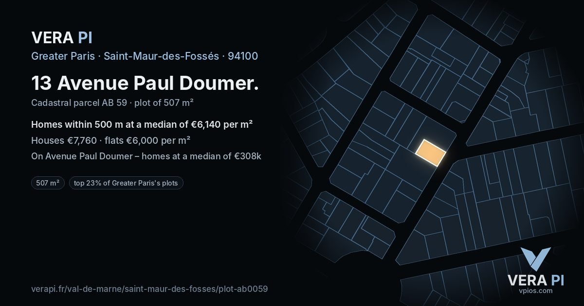 13 Avenue Paul Doumer, Saint-Maur-des-Fossés at night – the plot lit, the parcels around coloured by the prices near them