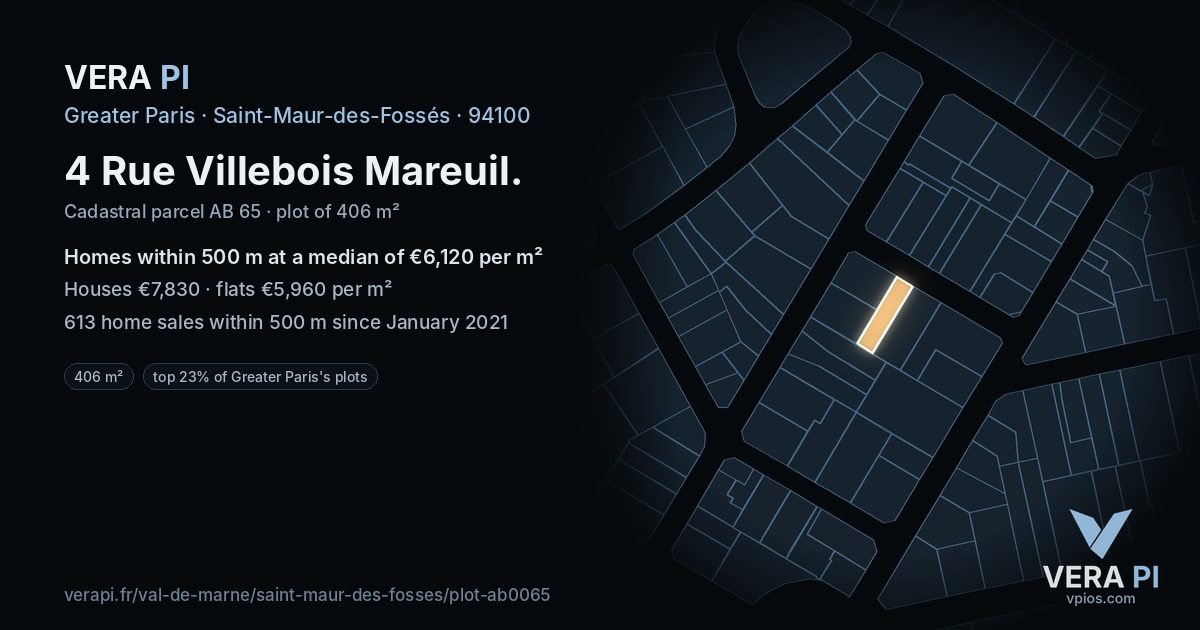 4 Rue Villebois Mareuil, Saint-Maur-des-Fossés at night – the plot lit, the parcels around coloured by the prices near them