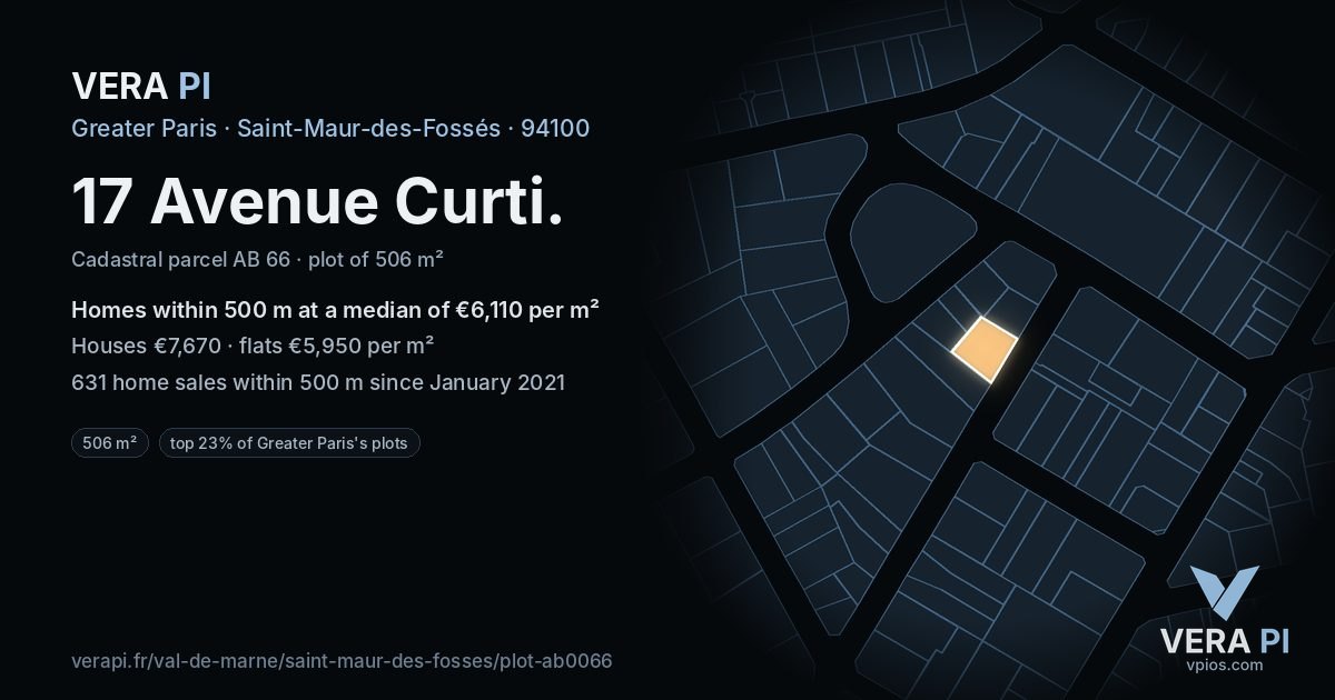 17 Avenue Curti, Saint-Maur-des-Fossés at night – the plot lit, the parcels around coloured by the prices near them