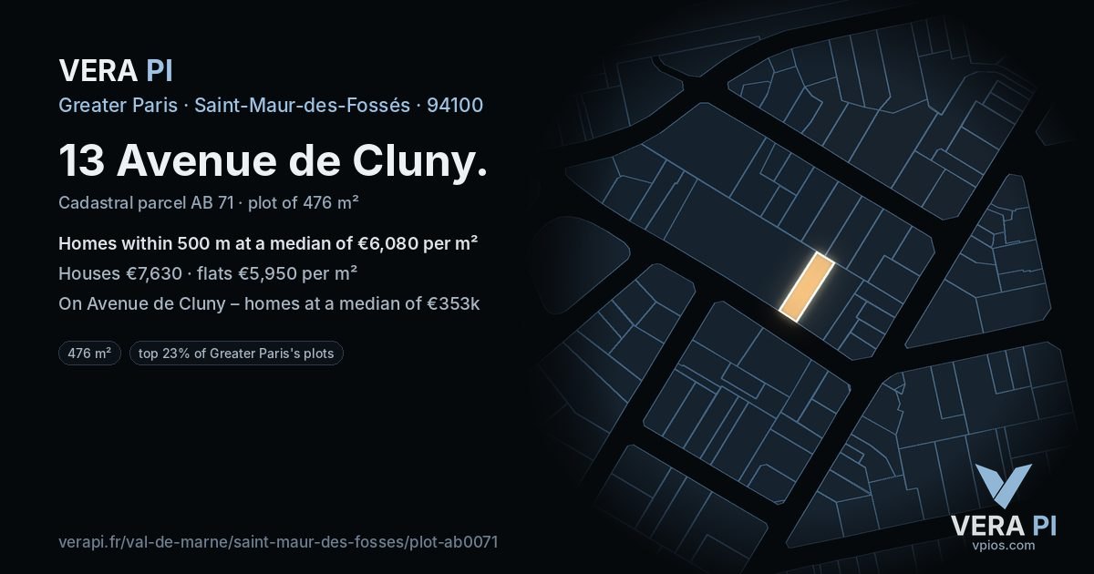 13 Avenue de Cluny, Saint-Maur-des-Fossés at night – the plot lit, the parcels around coloured by the prices near them