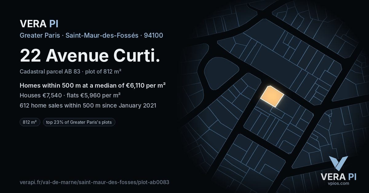 22 Avenue Curti, Saint-Maur-des-Fossés at night – the plot lit, the parcels around coloured by the prices near them