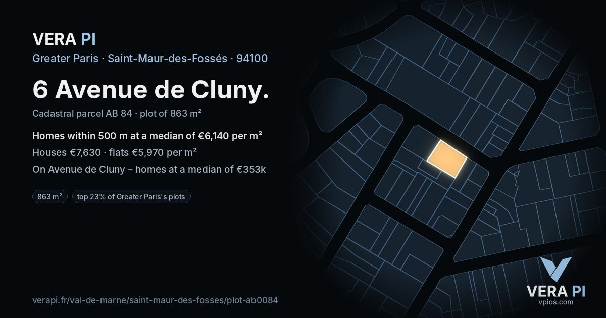 6 Avenue de Cluny, Saint-Maur-des-Fossés at night – the plot lit, the parcels around coloured by the prices near them