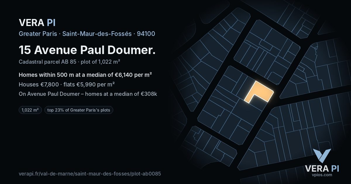 15 Avenue Paul Doumer, Saint-Maur-des-Fossés at night – the plot lit, the parcels around coloured by the prices near them