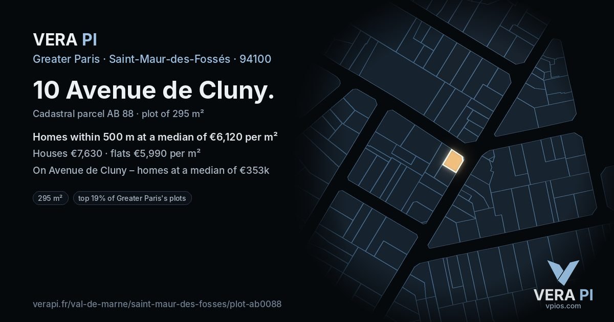 10 Avenue de Cluny, Saint-Maur-des-Fossés at night – the plot lit, the parcels around coloured by the prices near them
