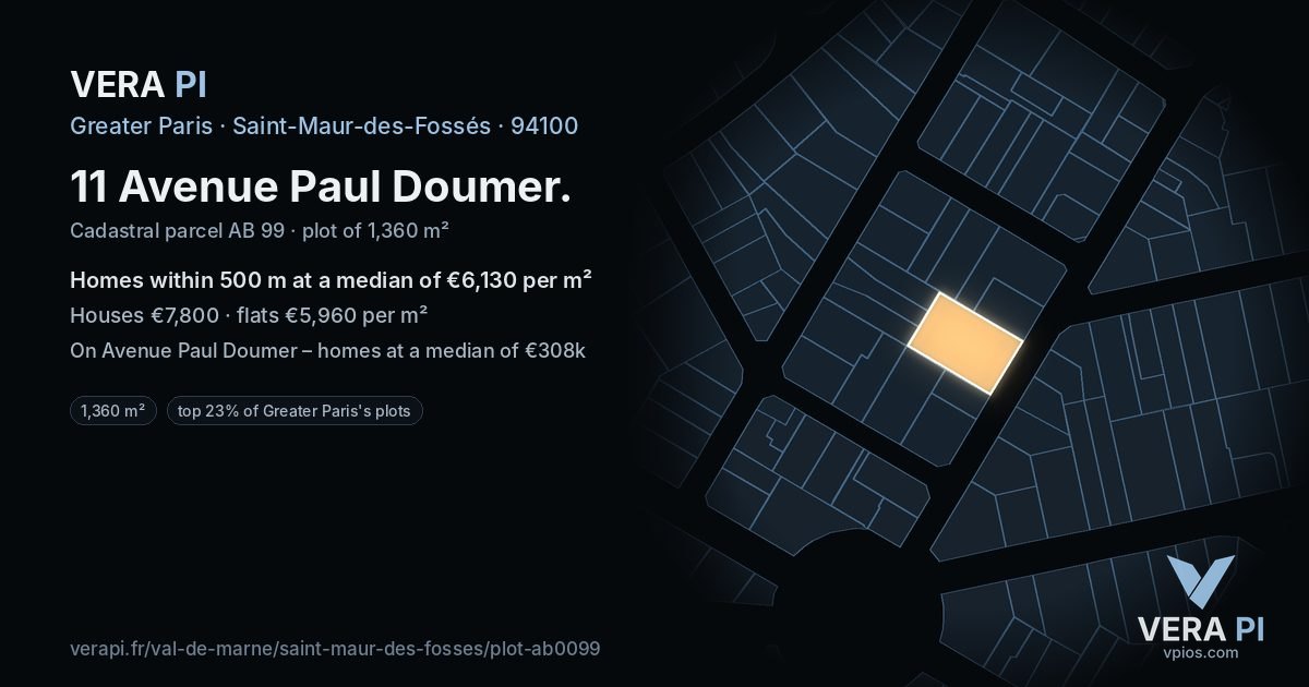 11 Avenue Paul Doumer, Saint-Maur-des-Fossés at night – the plot lit, the parcels around coloured by the prices near them