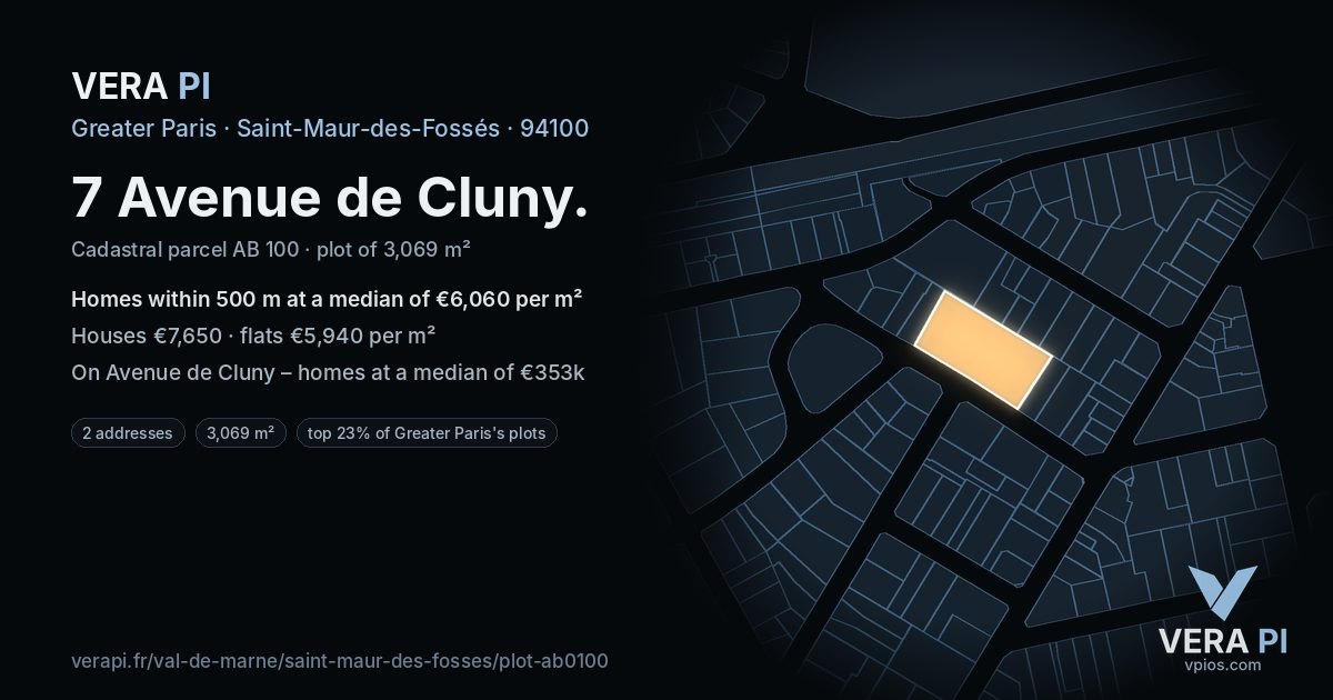 7 Avenue de Cluny, Saint-Maur-des-Fossés at night – the plot lit, the parcels around coloured by the prices near them