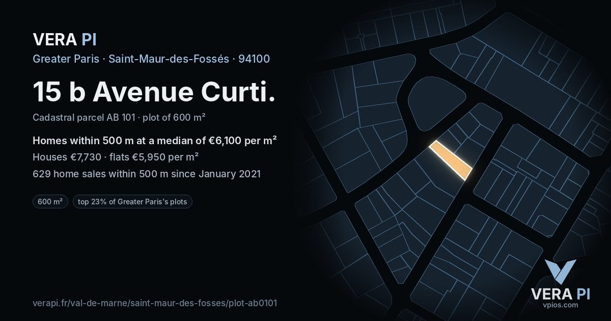 15 b Avenue Curti, Saint-Maur-des-Fossés at night – the plot lit, the parcels around coloured by the prices near them