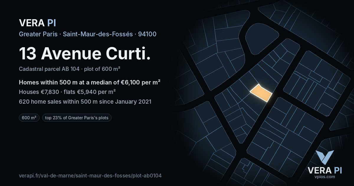 13 Avenue Curti, Saint-Maur-des-Fossés at night – the plot lit, the parcels around coloured by the prices near them