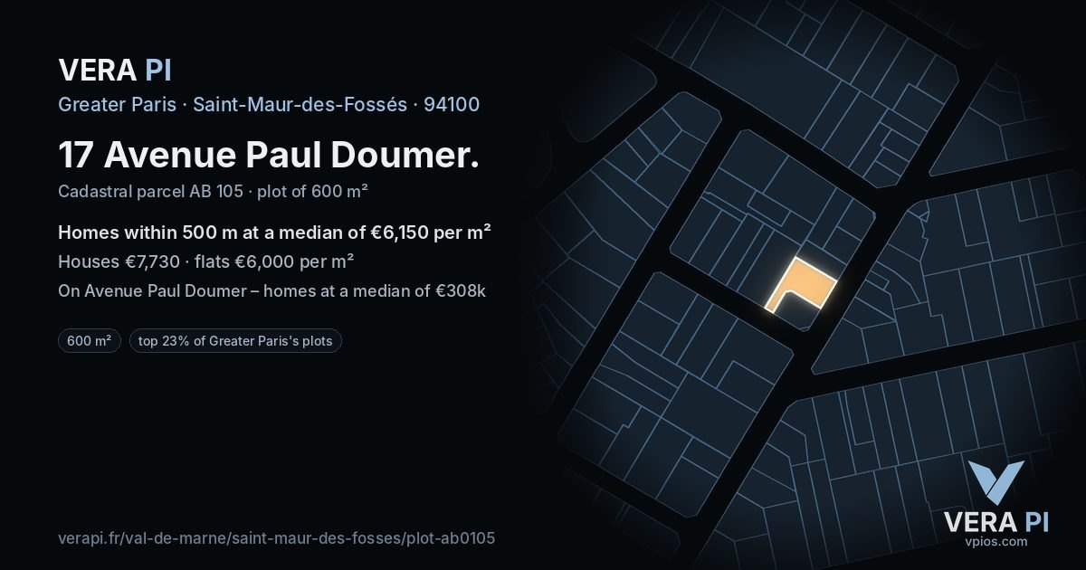 17 Avenue Paul Doumer, Saint-Maur-des-Fossés at night – the plot lit, the parcels around coloured by the prices near them