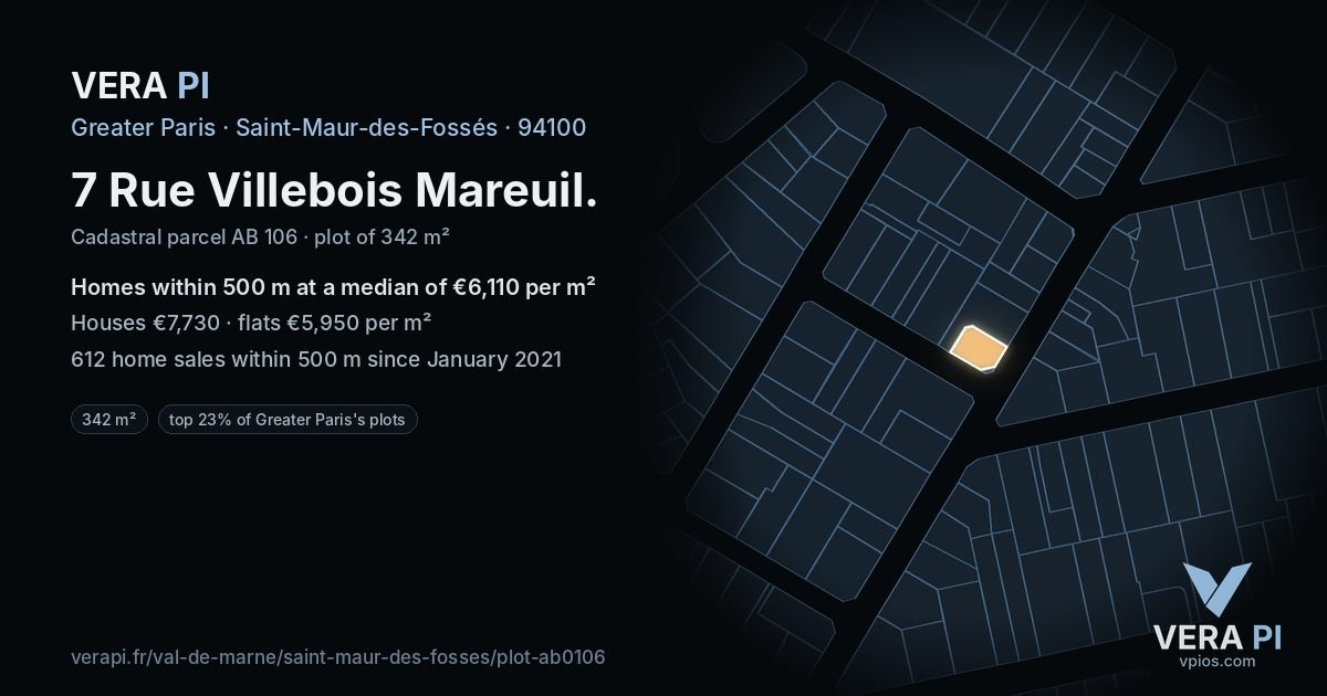 7 Rue Villebois Mareuil, Saint-Maur-des-Fossés at night – the plot lit, the parcels around coloured by the prices near them