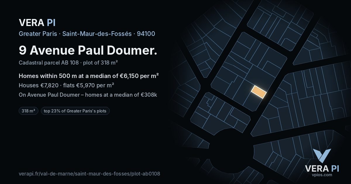 9 Avenue Paul Doumer, Saint-Maur-des-Fossés at night – the plot lit, the parcels around coloured by the prices near them