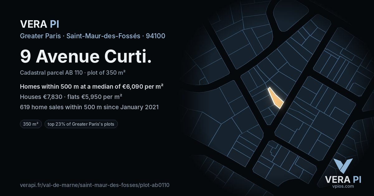 9 Avenue Curti, Saint-Maur-des-Fossés at night – the plot lit, the parcels around coloured by the prices near them