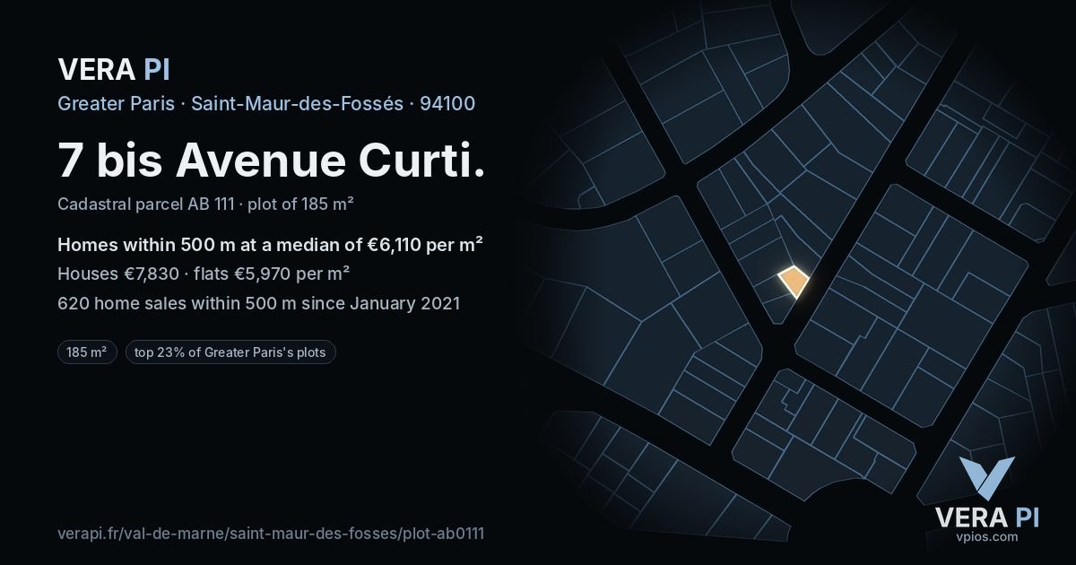 7 bis Avenue Curti, Saint-Maur-des-Fossés at night – the plot lit, the parcels around coloured by the prices near them