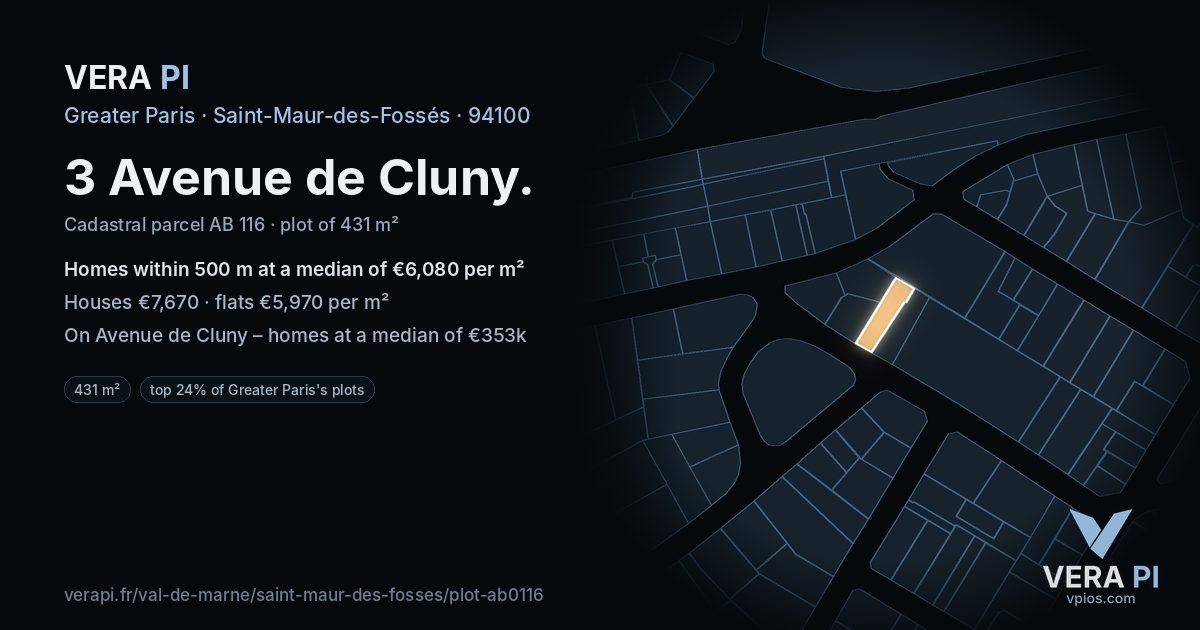 3 Avenue de Cluny, Saint-Maur-des-Fossés at night – the plot lit, the parcels around coloured by the prices near them