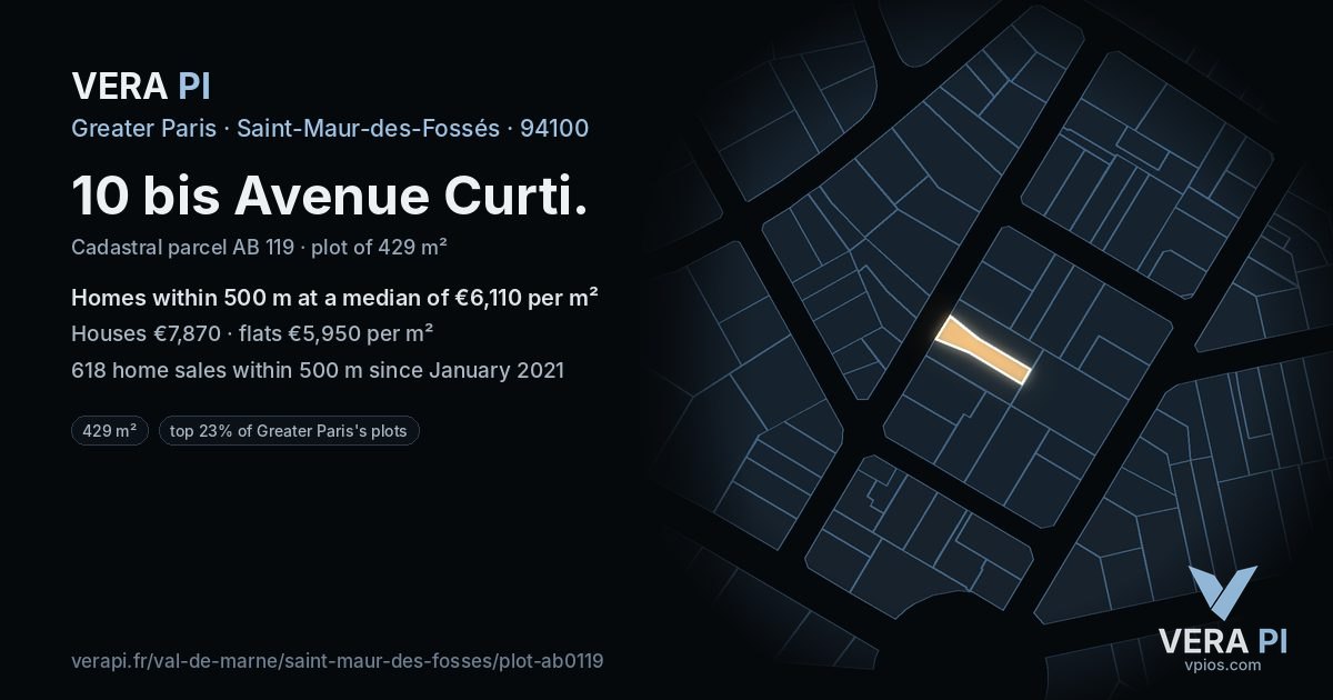 10 bis Avenue Curti, Saint-Maur-des-Fossés at night – the plot lit, the parcels around coloured by the prices near them