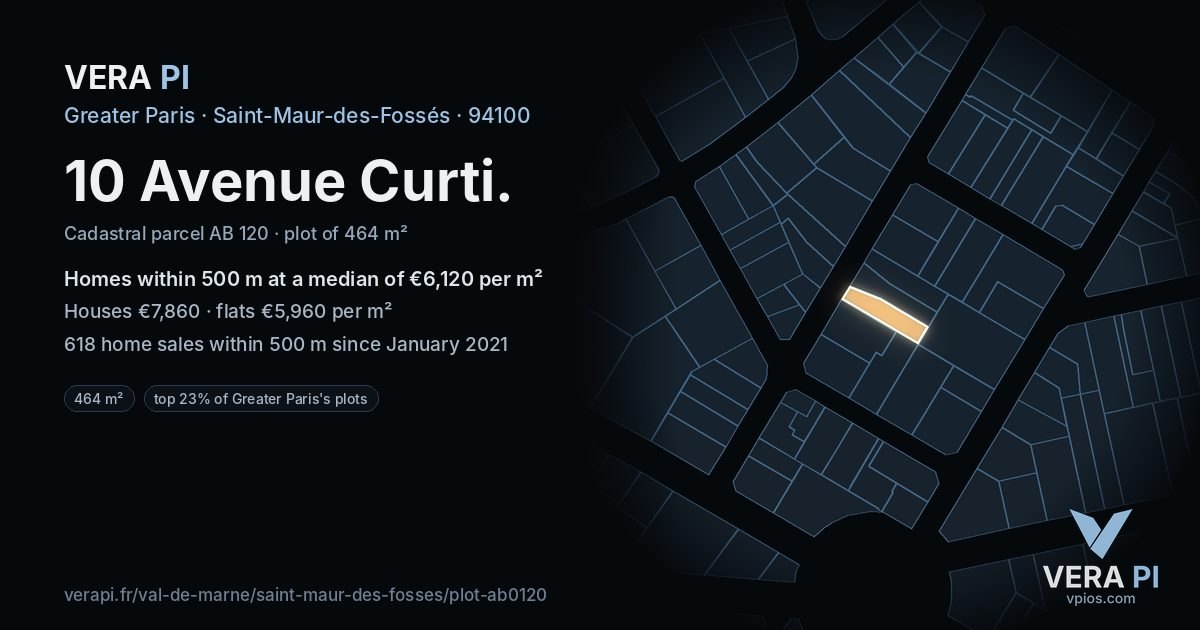 10 Avenue Curti, Saint-Maur-des-Fossés at night – the plot lit, the parcels around coloured by the prices near them