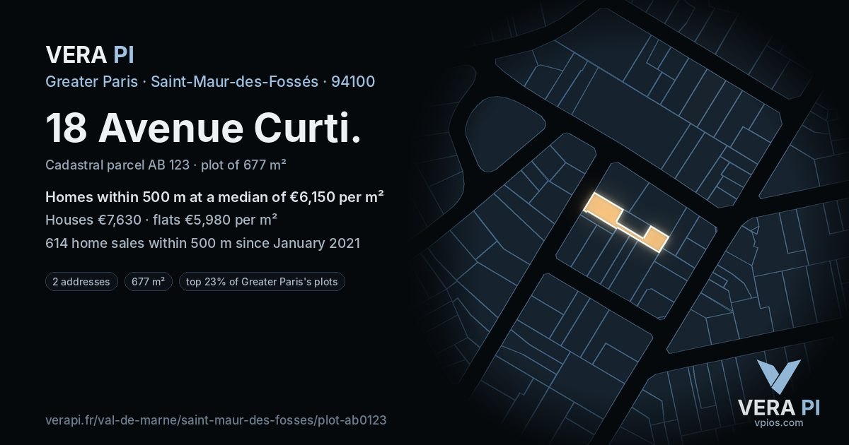 18 Avenue Curti, Saint-Maur-des-Fossés at night – the plot lit, the parcels around coloured by the prices near them