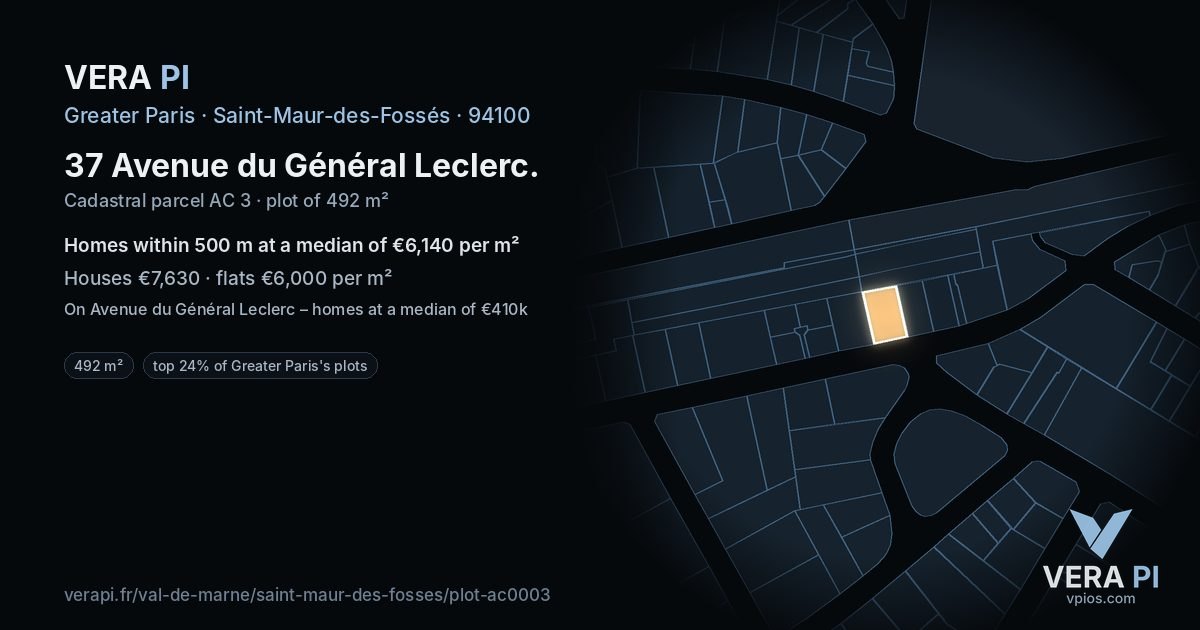 37 Avenue du Général Leclerc, Saint-Maur-des-Fossés at night – the plot lit, the parcels around coloured by the prices near them