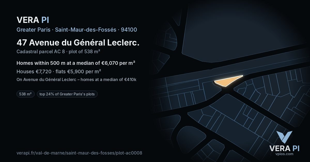 47 Avenue du Général Leclerc, Saint-Maur-des-Fossés at night – the plot lit, the parcels around coloured by the prices near them