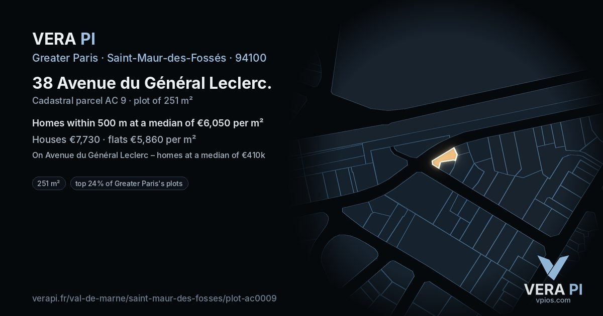 38 Avenue du Général Leclerc, Saint-Maur-des-Fossés at night – the plot lit, the parcels around coloured by the prices near them