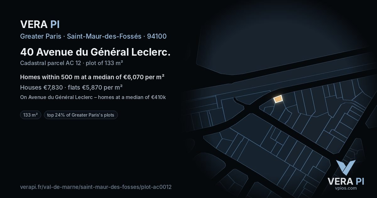 40 Avenue du Général Leclerc, Saint-Maur-des-Fossés at night – the plot lit, the parcels around coloured by the prices near them