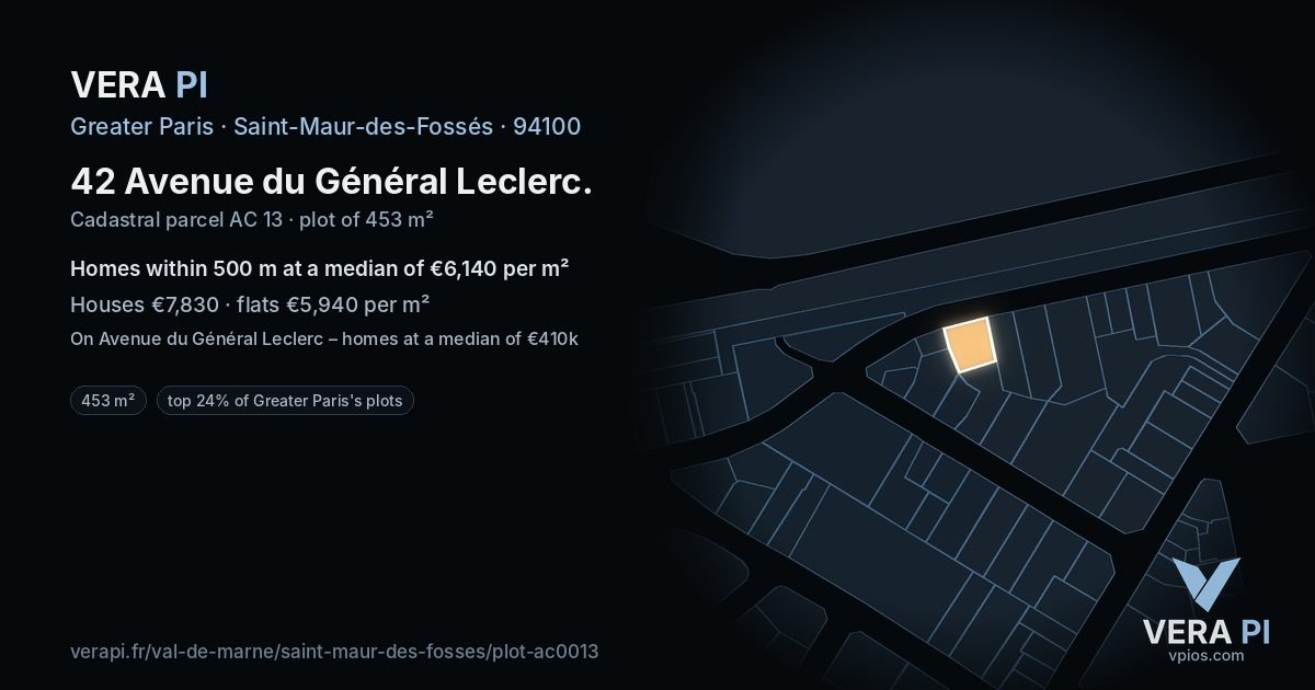 42 Avenue du Général Leclerc, Saint-Maur-des-Fossés at night – the plot lit, the parcels around coloured by the prices near them
