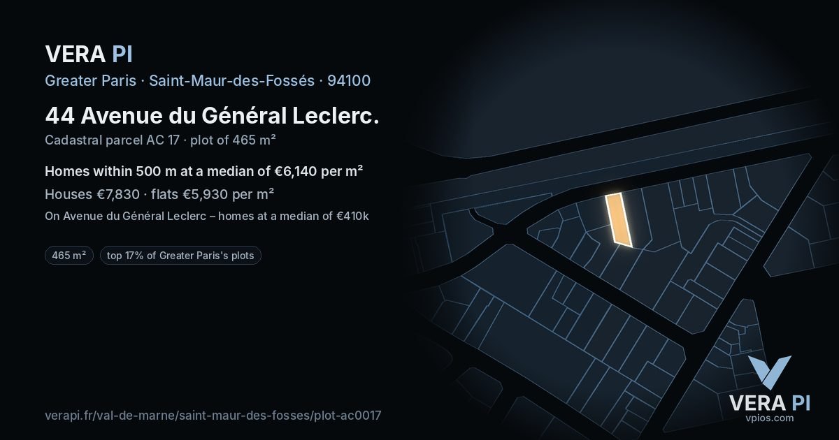 44 Avenue du Général Leclerc, Saint-Maur-des-Fossés at night – the plot lit, the parcels around coloured by the prices near them