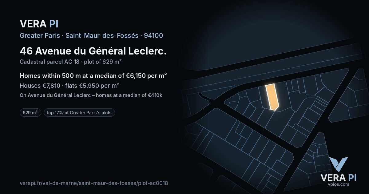 46 Avenue du Général Leclerc, Saint-Maur-des-Fossés at night – the plot lit, the parcels around coloured by the prices near them