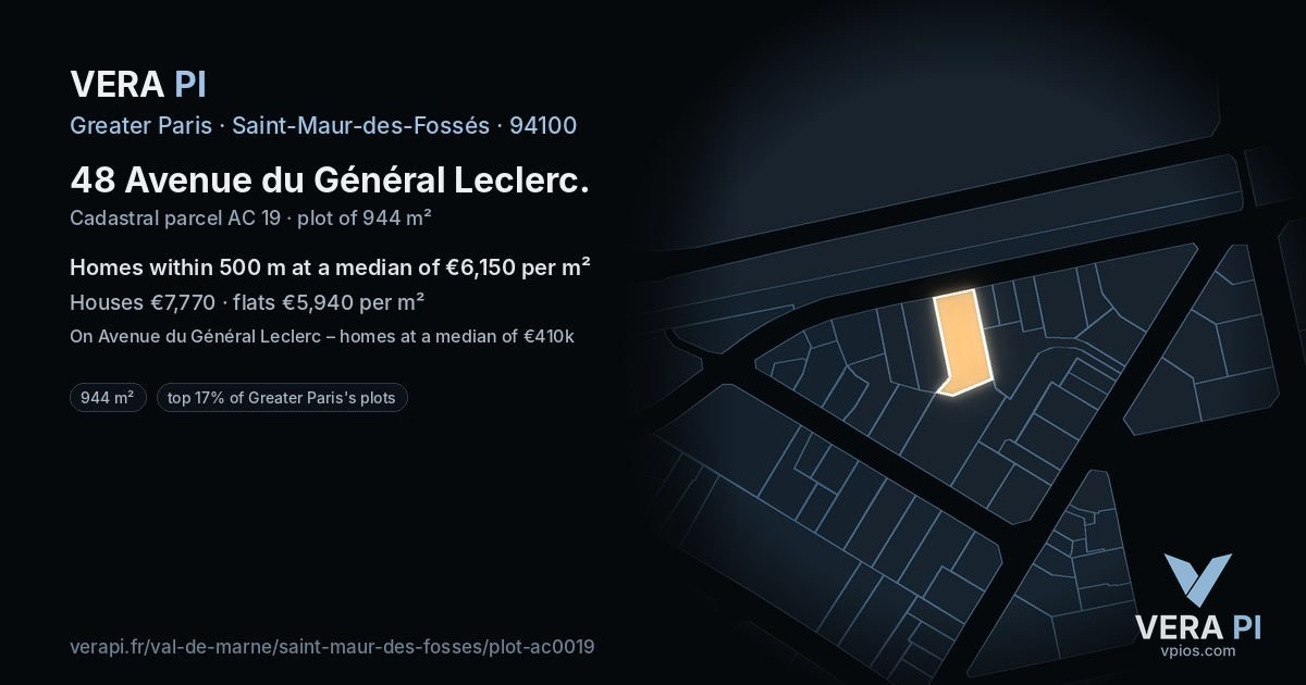 48 Avenue du Général Leclerc, Saint-Maur-des-Fossés at night – the plot lit, the parcels around coloured by the prices near them