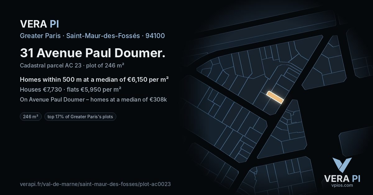 31 Avenue Paul Doumer, Saint-Maur-des-Fossés at night – the plot lit, the parcels around coloured by the prices near them