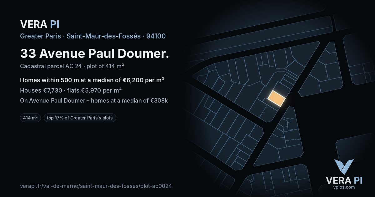33 Avenue Paul Doumer, Saint-Maur-des-Fossés at night – the plot lit, the parcels around coloured by the prices near them