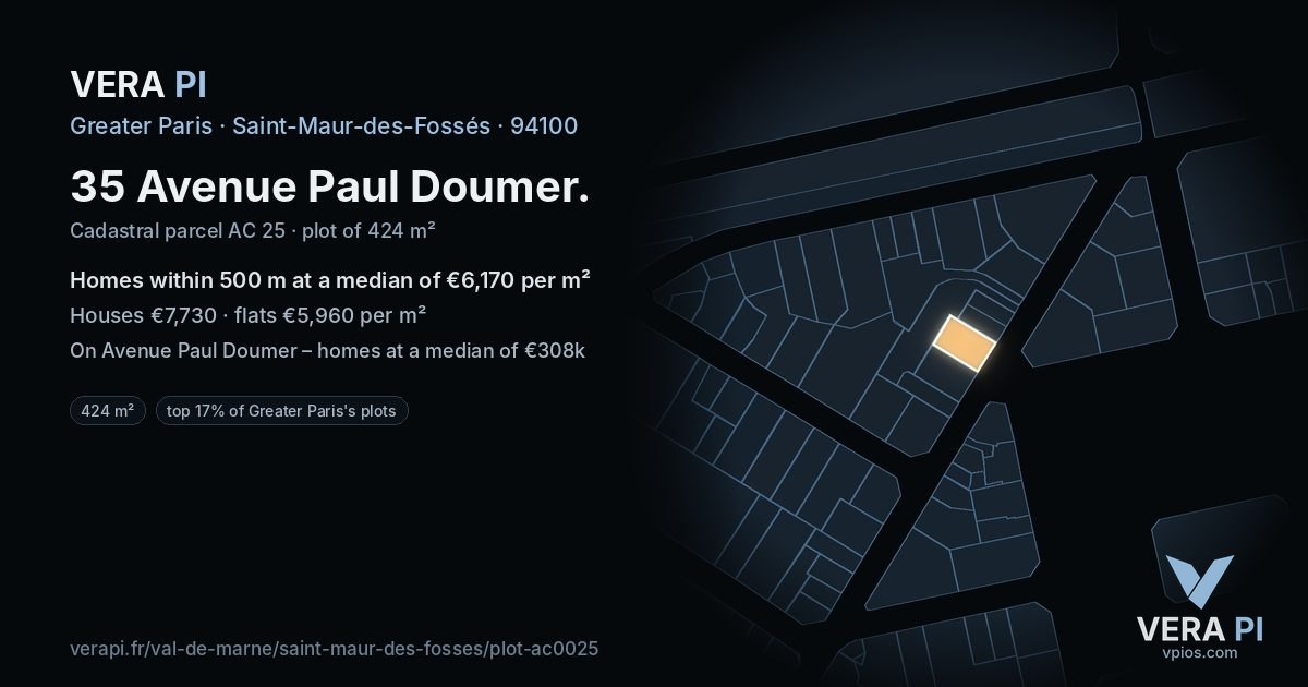 35 Avenue Paul Doumer, Saint-Maur-des-Fossés at night – the plot lit, the parcels around coloured by the prices near them