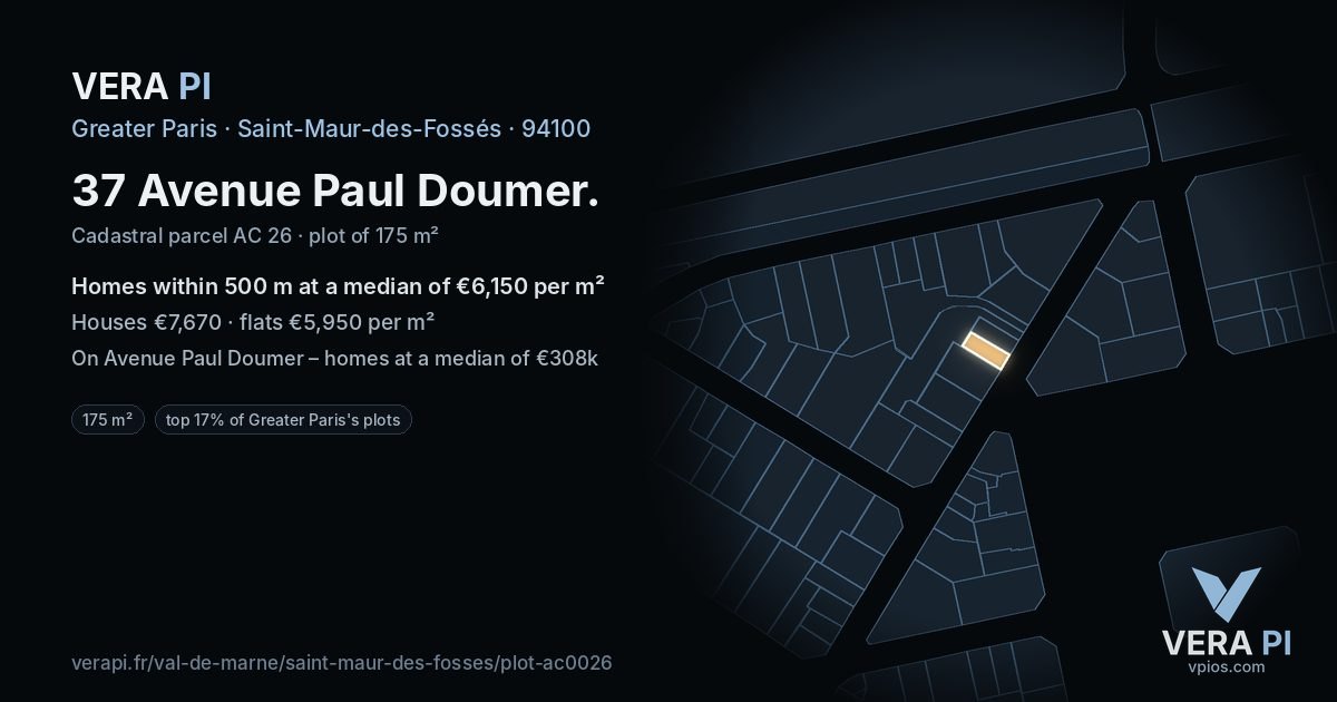 37 Avenue Paul Doumer, Saint-Maur-des-Fossés at night – the plot lit, the parcels around coloured by the prices near them
