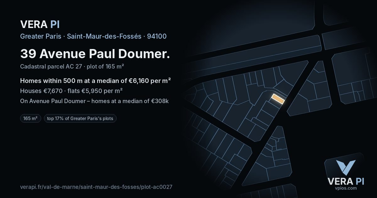 39 Avenue Paul Doumer, Saint-Maur-des-Fossés at night – the plot lit, the parcels around coloured by the prices near them