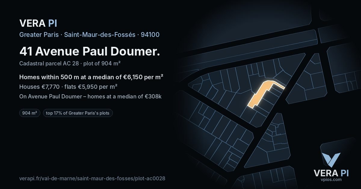 41 Avenue Paul Doumer, Saint-Maur-des-Fossés at night – the plot lit, the parcels around coloured by the prices near them